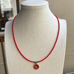 Adorable Handmade Red Daisy Pendant Necklace